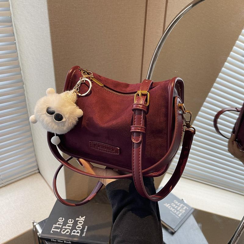 

Популярная женская сумка Boston 2024 года, осень-зима, новая высококачественная ретро-сумка через плечо, нишевая сумка-мессенджер прилив бордовый