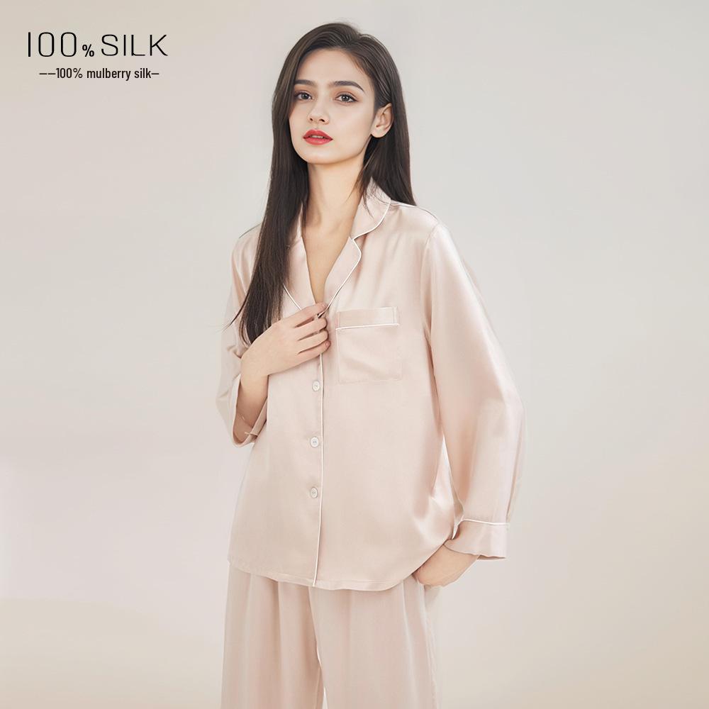 

Women s 19 Momme Heavy Silk Pajamas: 2025 Autumn/Winter Long Sleeve & Pants, 100% Mulberry Silk Homewear Set XL (60-68 kg)