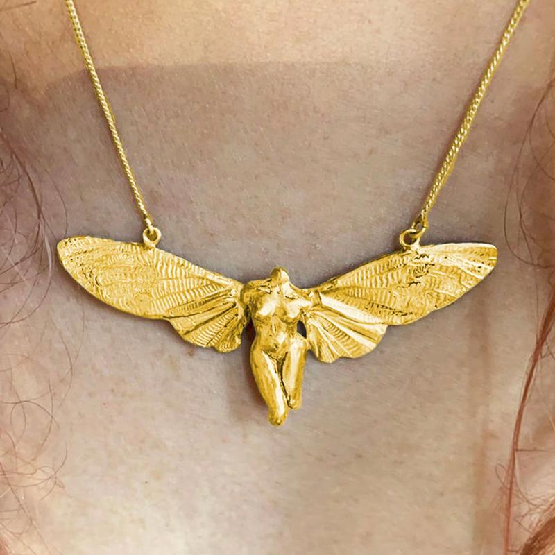 Colier cu pandantiv personalizat din metal argintiu în formă de aripă de înger pentru femei, potrivit pentru petreceri și uzura zilnică