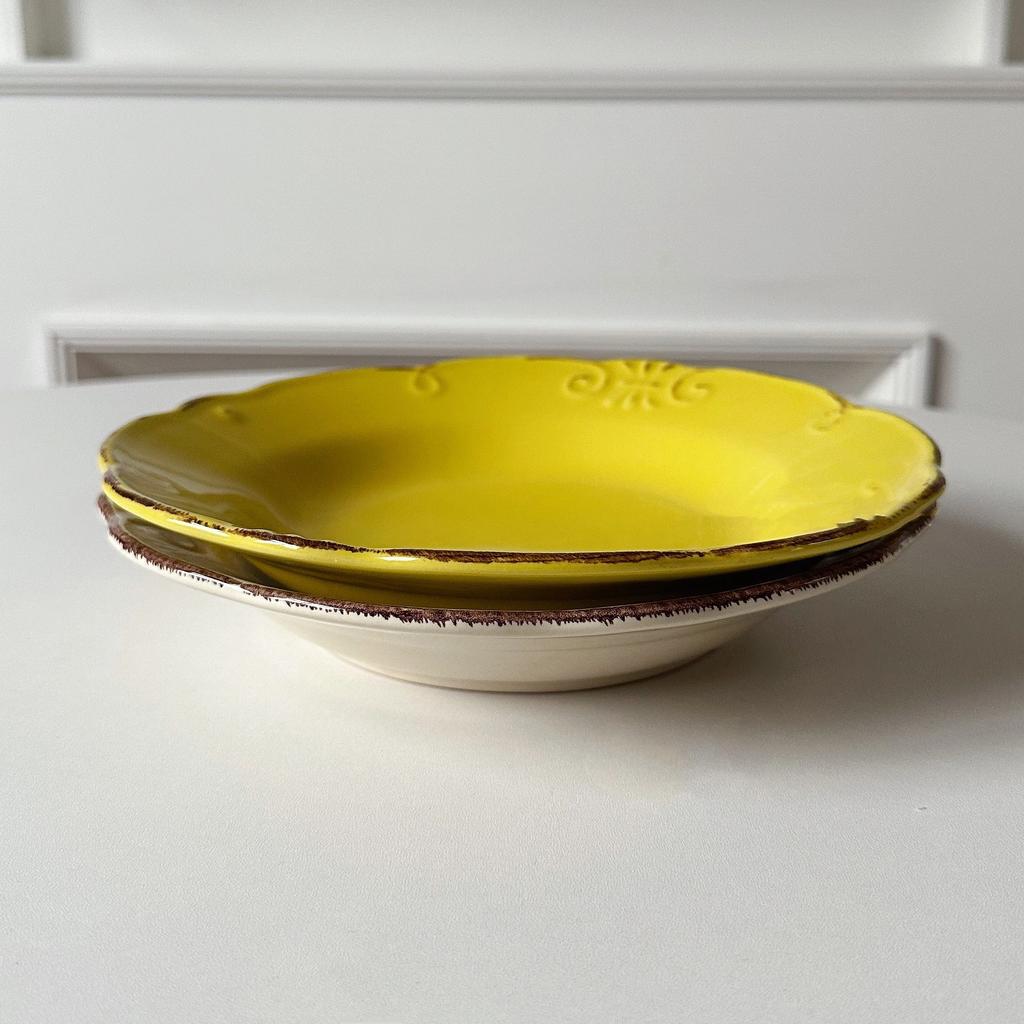 French Embossed Ceramic Plate Flower Shape Pasta Straw Hat Platter Western Fruit Vegetable Salad Disc Vintage Dessert Dish