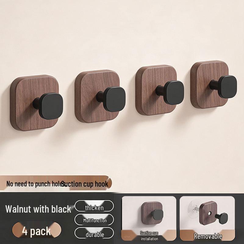 Walnut Grain No-Drill Suction Cup Hook for Kitchen & Home