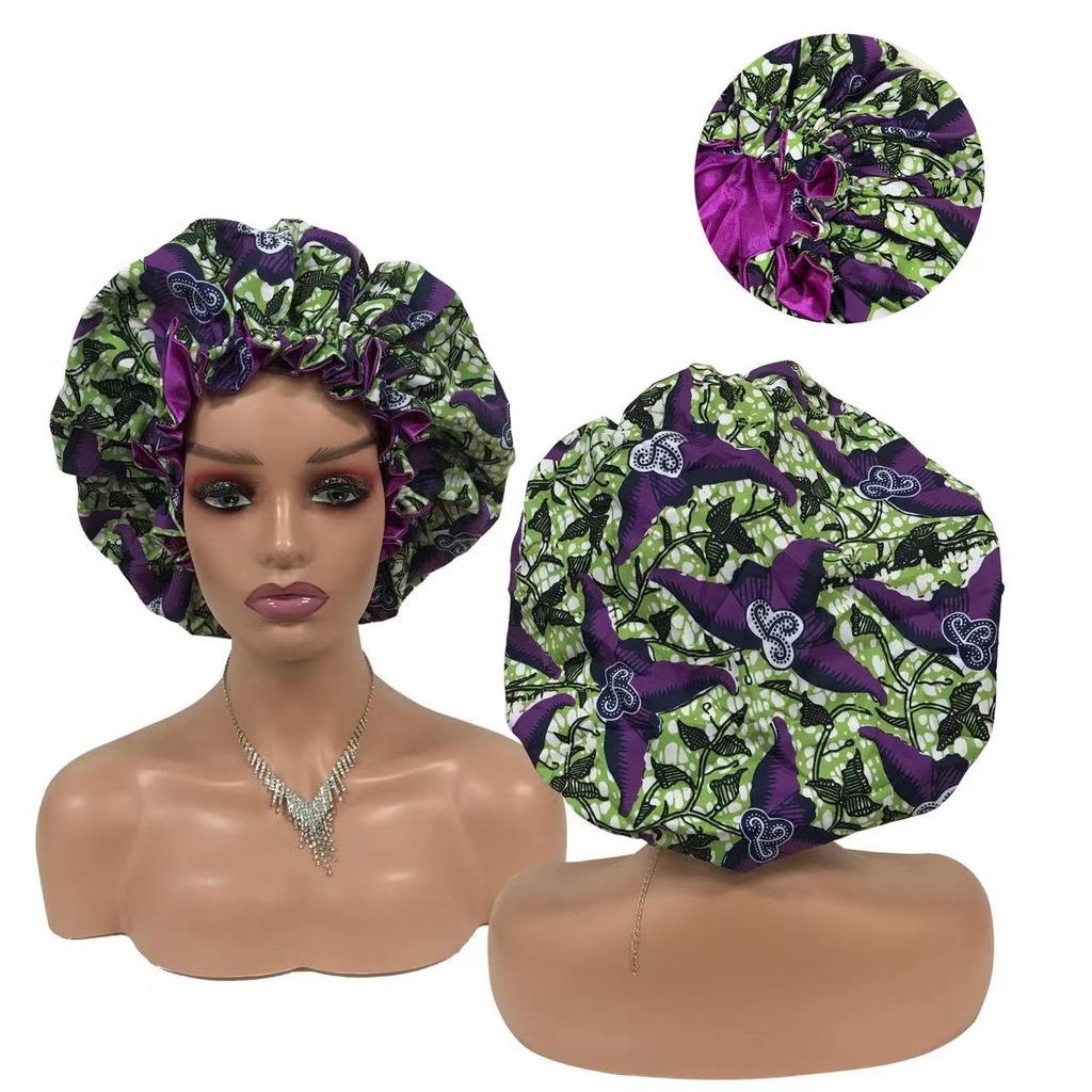 Double Layer Satin Bonnet Pattern Custom Bonnets Silk logo Woman Sleeping Hair Bonnet