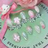Handcrafted Press-On Nails Short Almond Shape With Floral Pearl Design Gradient Watercolor Sweet Chic Style
