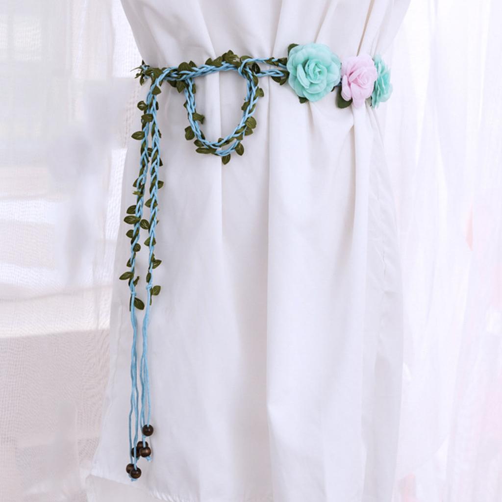 Colorful Flower Women Waist Belt Vintage Wide Bohemian Belts Adjustable Hole Women Handmade Summer Seaside Waist Belt