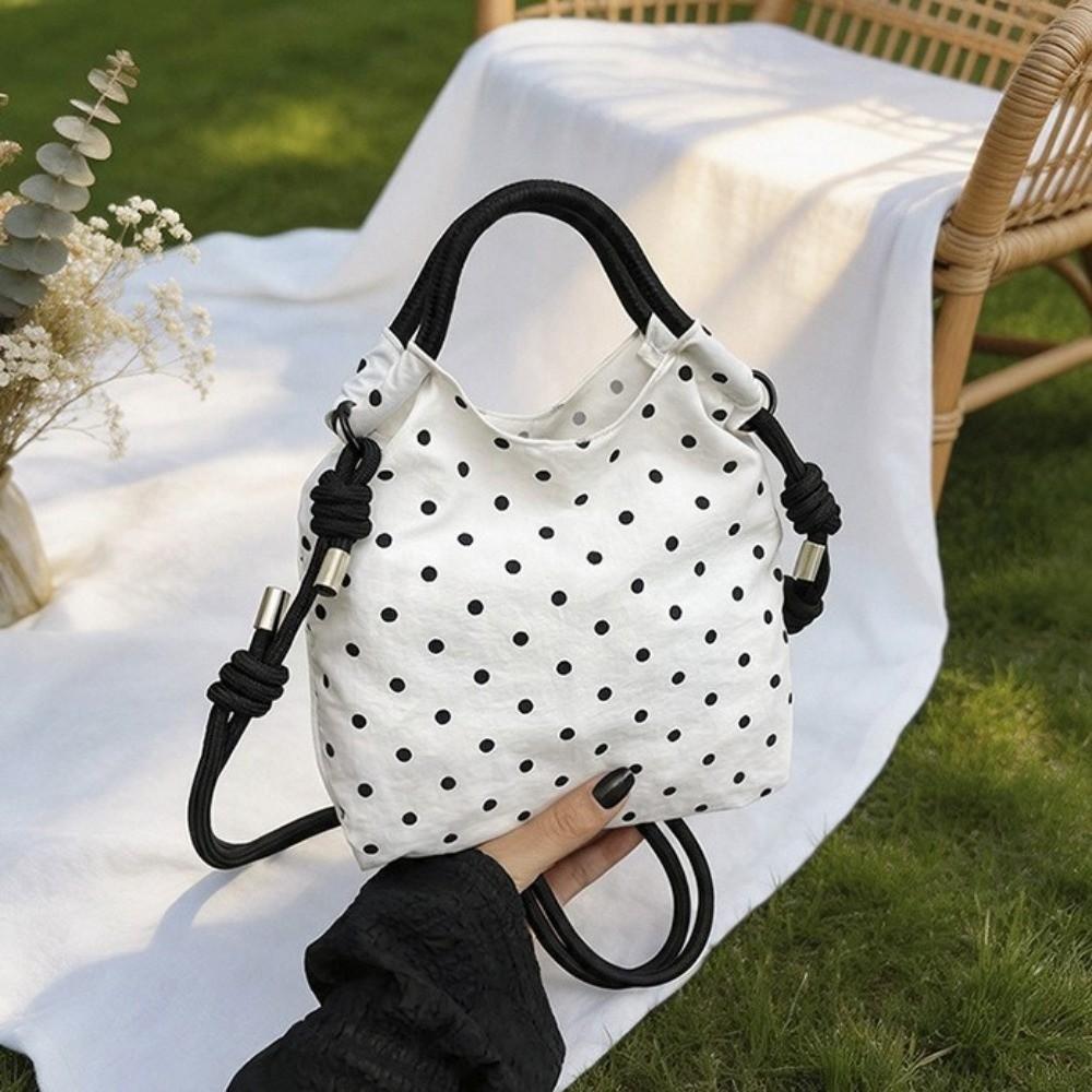 Nylon Polka Dot Shoulder Bag Drawstring Closure Female Tote Bag Crossbody Bucket Bag Outdoor