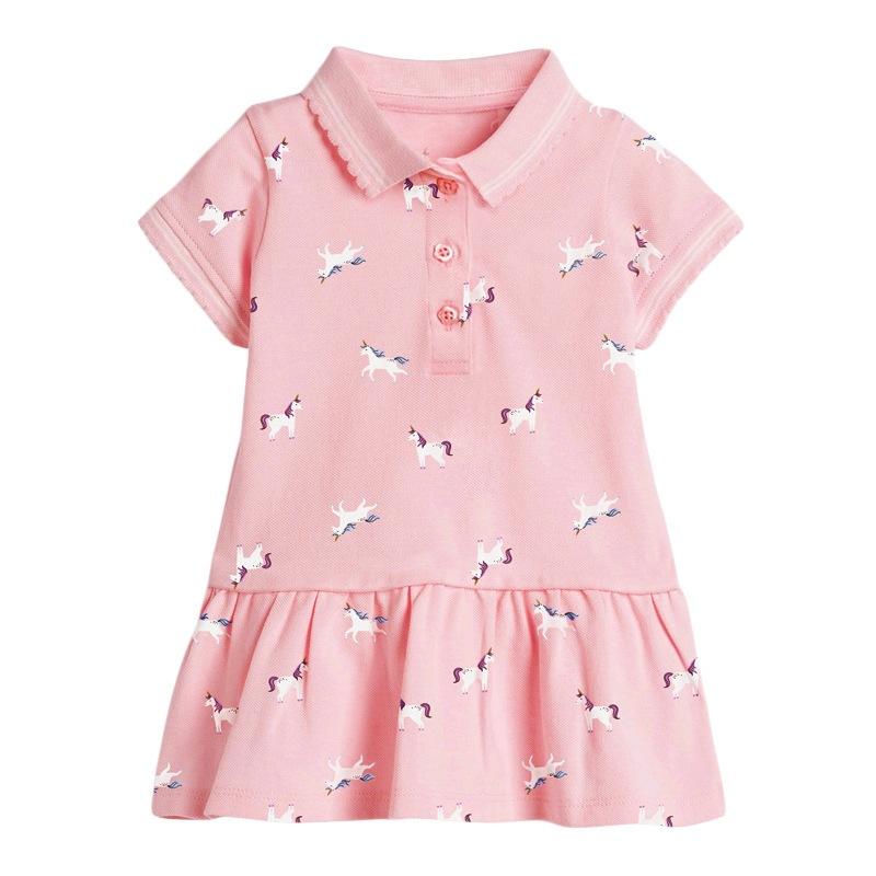 Girls Summer Short Sleeve Knit Polo Dress Cotton Casual Dress