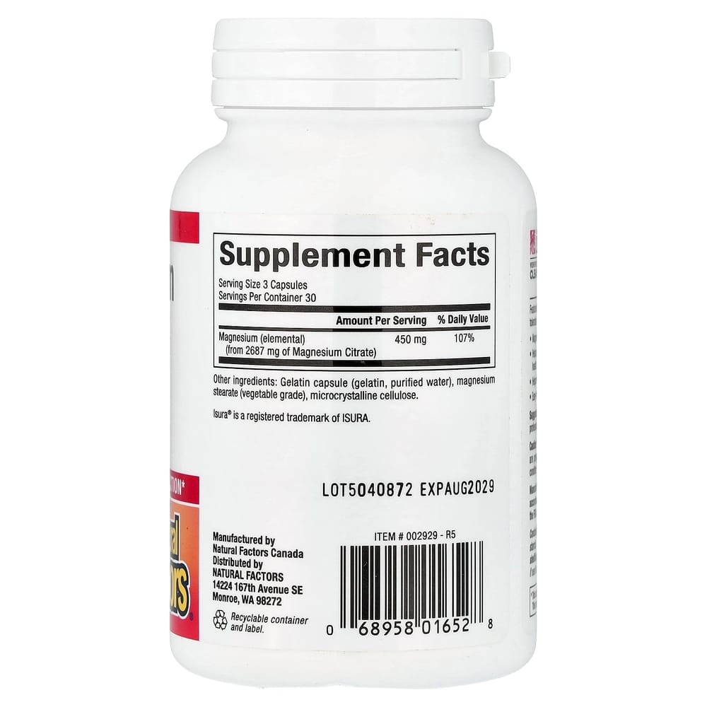 Natural Factors Magnesium Citrate 150mg, 90 Capsules