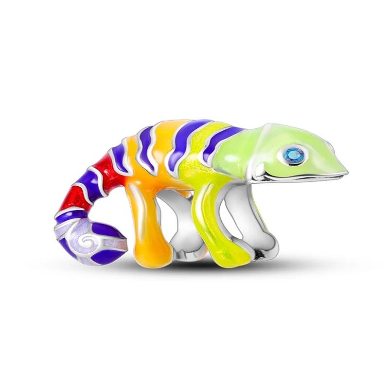 Copper Forest Chameleon Luminous Charm Pendant Beads Fit Pandora Original Bracelet For Women Fine Jewelry Making Gift