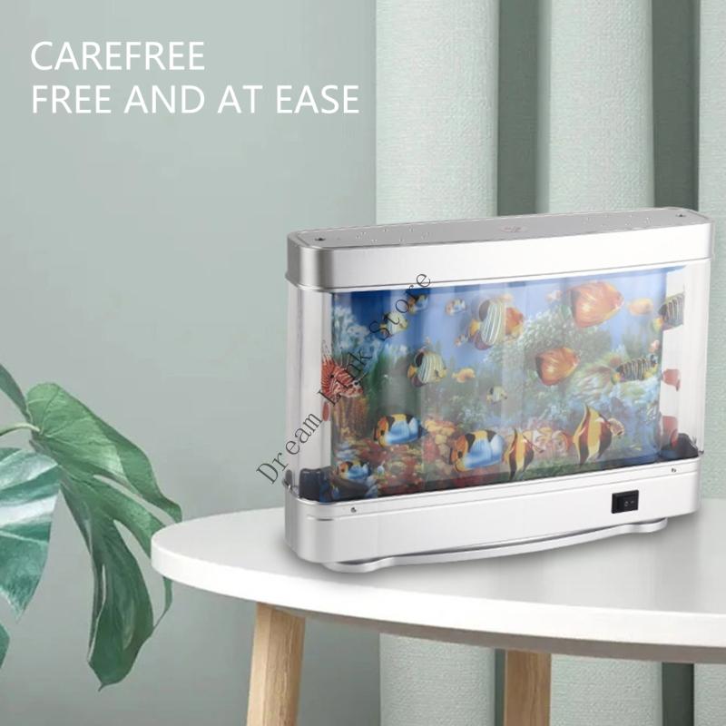 Q1FD Energy Efficient Artificial Aquarium Lamp with Moving Fish Decors for Bedroom