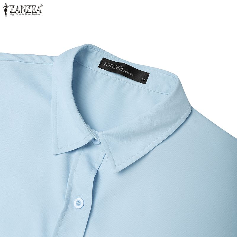 ZANZEA Blouse Longue Décontractée Ample à Manches Longues et Col Rabattu pour Femme