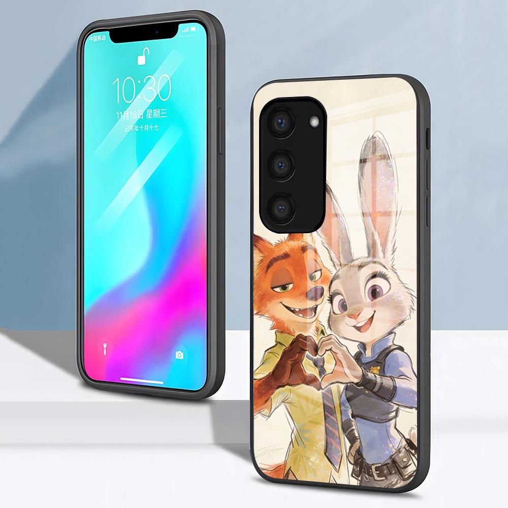 

Чехол для телефона с аниме Z-Зверополис для Samsung S26 S25 S24 FE S23 S22 S21 Plus S20 Ultra Note20Ultra Черная стеклянная крышка Galaxy S23 plus