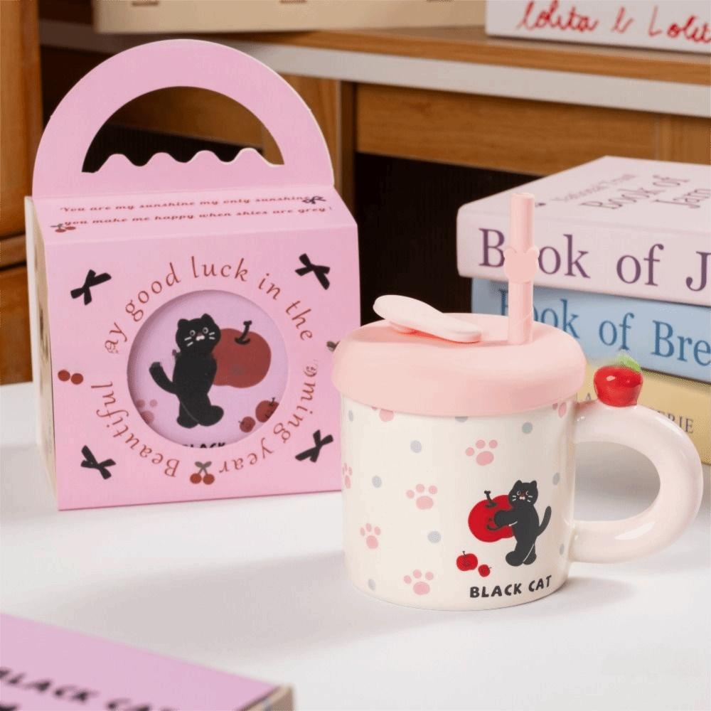 Cute Cat Pattern Cute Drinking Cup with Straw Cartoon Cat Drinkware  for Best Friend