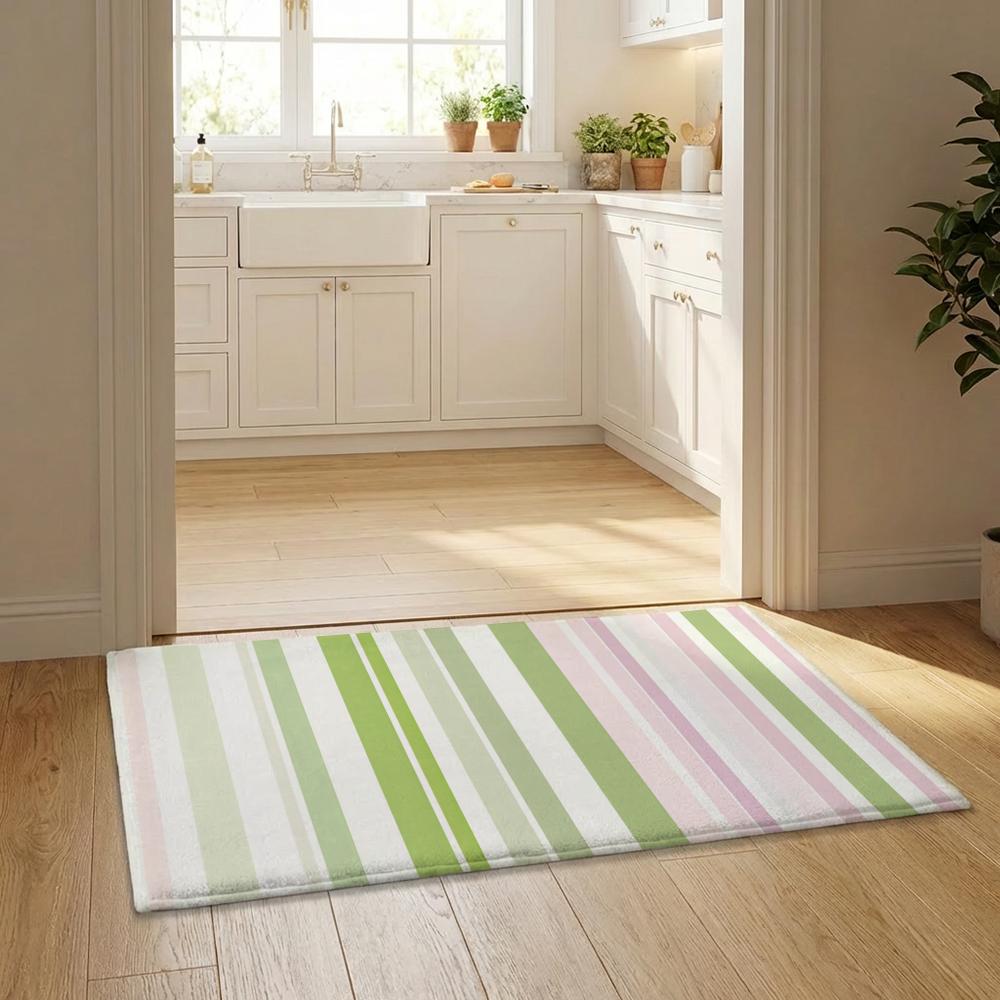 Colorful Striped Pattern Floor Mat Flannel Door Mat Non-Slip Bedroom Living Room Home Decor