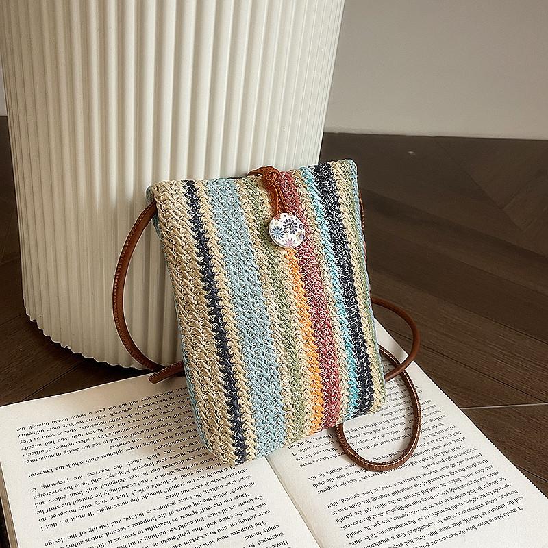 

Простая повседневная сумка-мессенджер женская универсальная плетеная из соломы маленькая квадратная сумка летняя нишевая мода сумка для мобильного телефона разноцветный