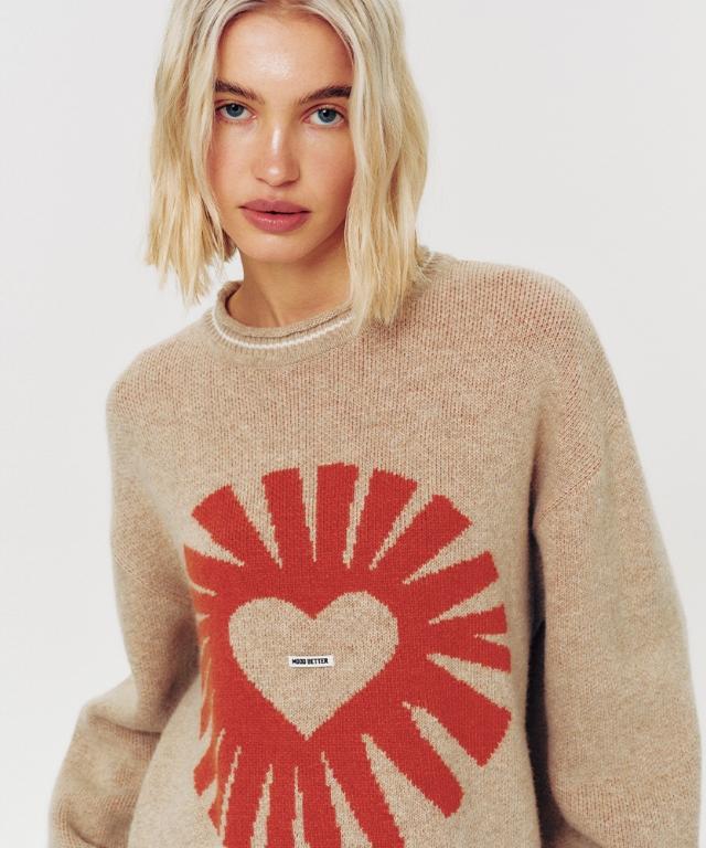 MOODBETTER Relaxed Logo Knit Pullover Beige