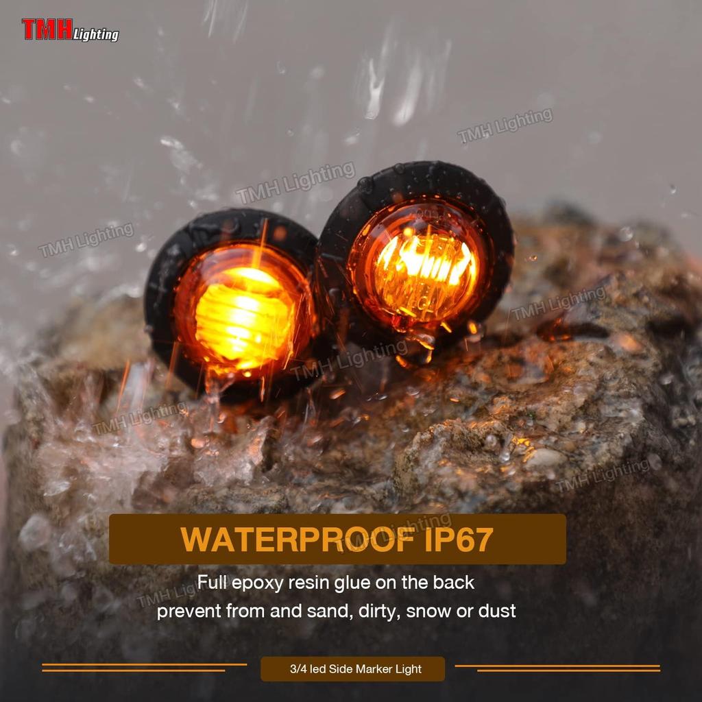 TMH 50 Pcs 3/4 Inch Mount Amber 3 LED Mini Round Trailer Side Marker Indicator Lights Clearance Button Signal Lamps Universal for Trucks Lorry Boat