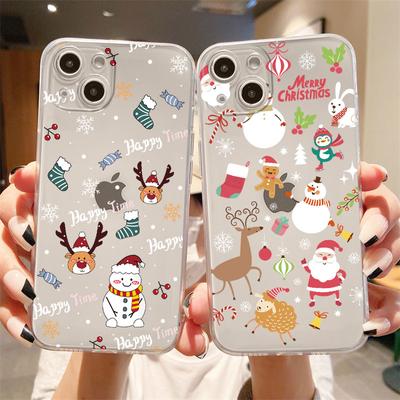 Clear Case For Apple iPhone 14 11 13 12 Pro 7 8 Plus XR X XS Max 6 6S 13Pro Silicone Phone Cover Snowman Christmas Cartoon