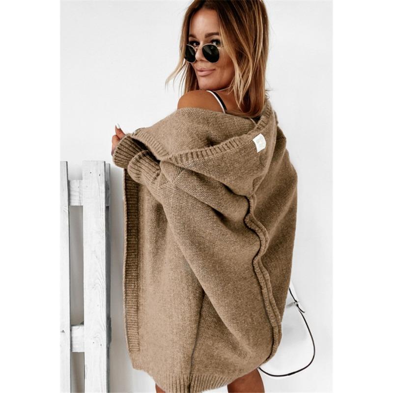 Hooded Knit Temperament Commuter Bat Shape Soft Loose Back Splicing Sweater