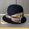 New Contrasting Color Big Bow Top Hat Autumn and Winter Woolen Hat Women's Retro Fisherman Basin Hat