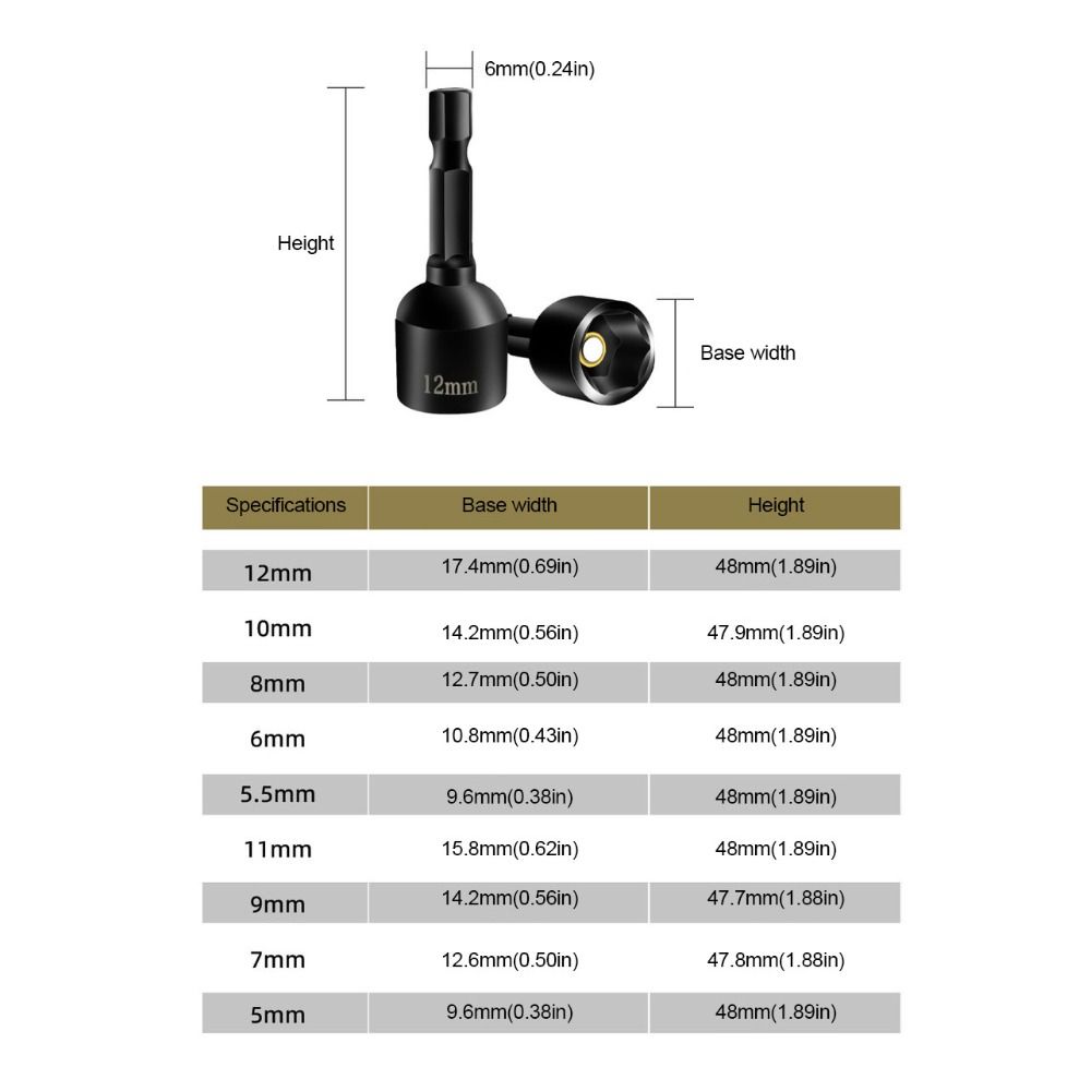 6mm Handle Impact Socket Metric/Inch Hexagonal Socket Hex Socket Sleeve  Electric Drill