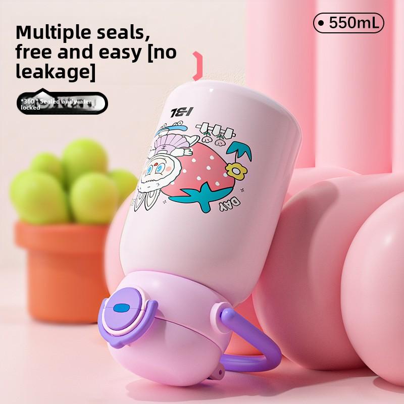 Söt tecknad barntermoskopp Stor kapacitet Högt värde Dubbel drickspipkopp Utomhus bärbar vattenkopp för pojkar och flickor