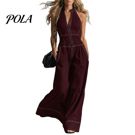 Tuta da donna senza maniche, con zip, colletto alto, pantaloni a gamba larga, Rompers, Abiti estivi casual monopezzo con tasche, Articoli in saldo