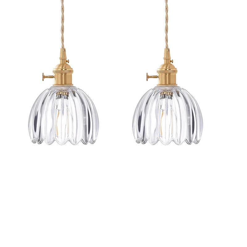 Wireless USB Charging Remote Chandelier with Retro Glass Flowers for Bedroom or Dining Room - Nordic Style