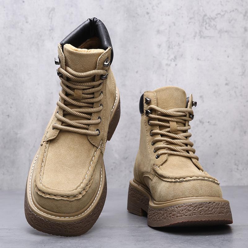 

3861 British retro high-top Martin boots genuine leather medium-top loafers thick-soled heightening casual trendy versatile leather boots 38 верблюд