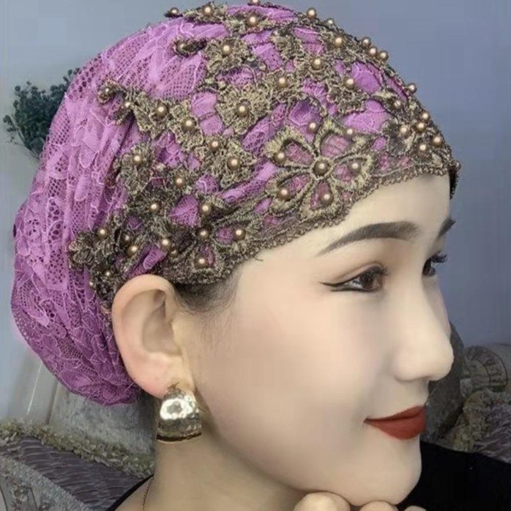 Soft Ethnic Beaded Hat Beaded Decoration Head Wrap Cap Portable Ethnic Headscarf Hat  Cultural Wear