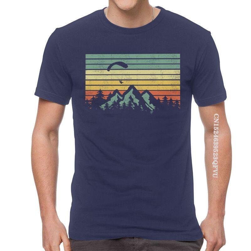 Herren Vintage Gleitschirmsegel Über Bergen T-Shirts EMO Männer Gleitschirmflieger Paramotor Liebhaber T-Shirt Baumwolle Übergroßes T-Shirt