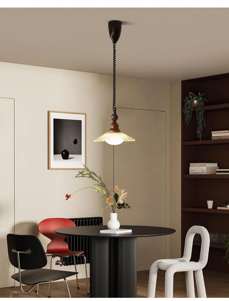 Retro Walnut French Mid-Century Pendant Light for Bedroom, Living Room, and Dining Area