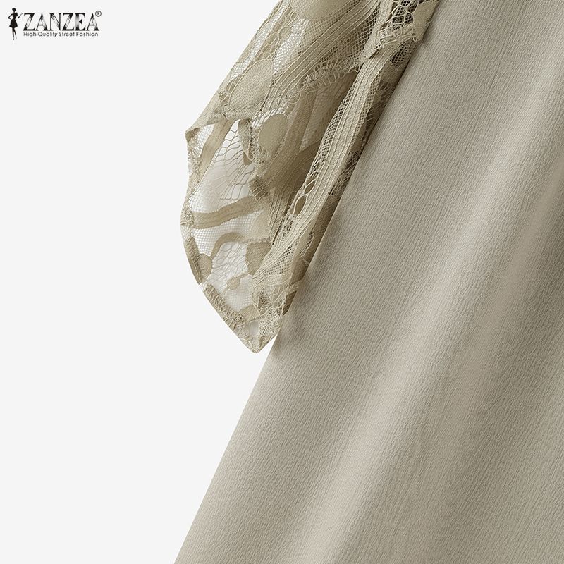 ZANZEA Women Casual Round Neck Loose Splice Short Sleeve Blouse