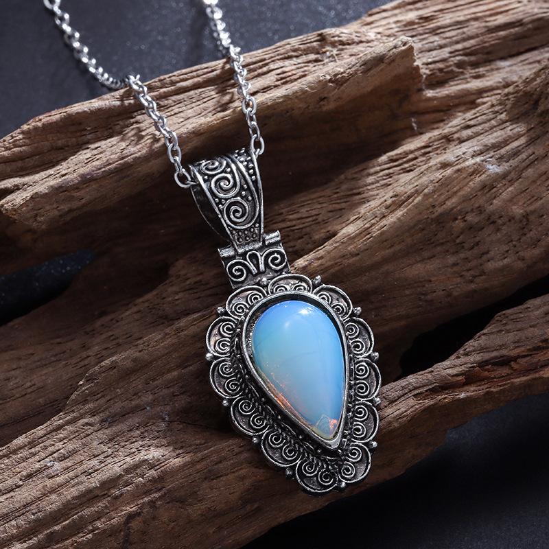 Jewelry Stone Water Drop Retro Fashion Versatile Pendant Necklace 60CM(Necklace Long)