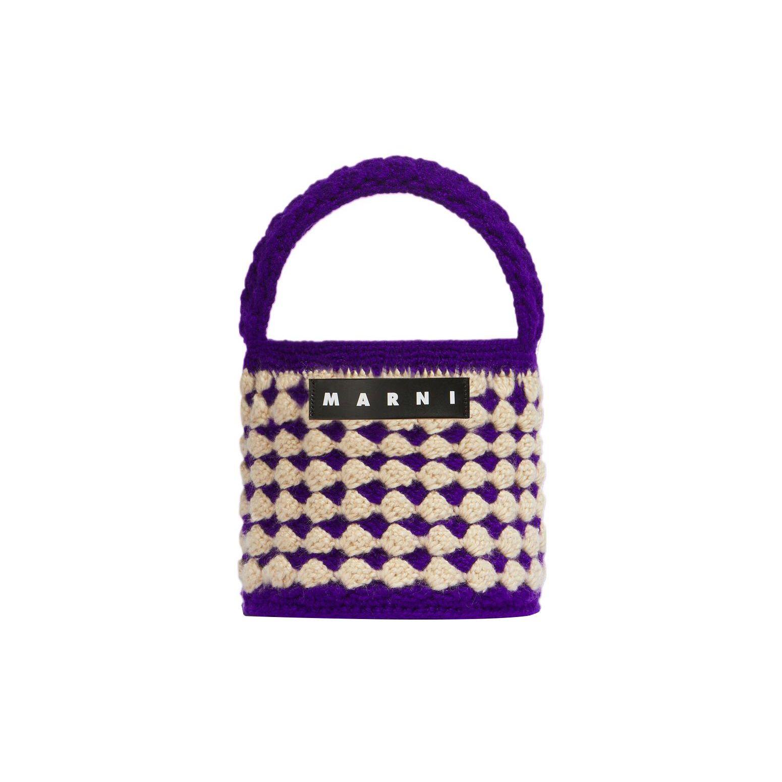 Marni Market Rosal Letter Patch Crochet Knit Acrylic Handbag Women Handbag Deep-Purple SHMH0202A0FW305STC80 Basic Set (Bag+Dust Bag)