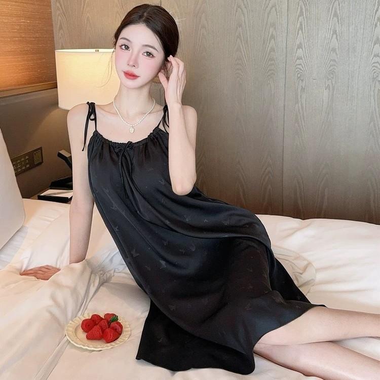 Ice silk pajamas women's summer new jacquard small sexy suspender nightdress with chest pad student sweet loungewear