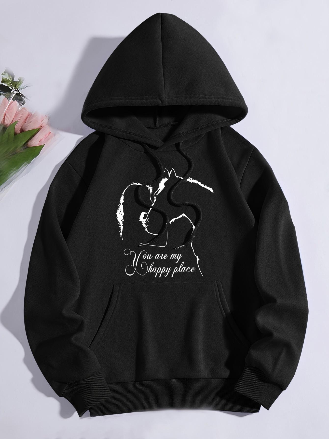 Horse Print Kangaroo Pocket Hoodie Casual Long Sleeve Drawstring Hoodies Sweatshirt Women s Clothing Fashion Sweatshirt Trendy 3XL