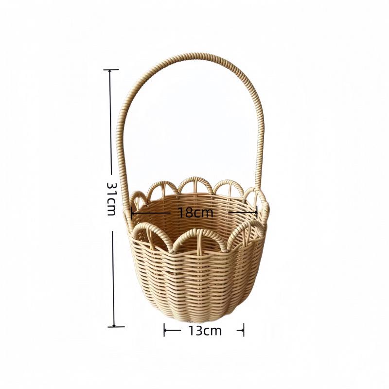 Pastoral-Style Handwoven Rattan Flower Basket - Small Decorative Green Plant Basket