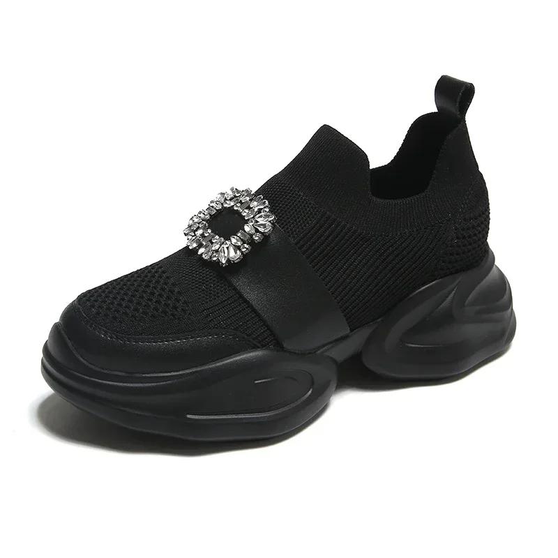 Women Luxury Crystal Sports Shoes Spring and Autumn Fashion Mesh Breathable Platform Sports Shoes Women Comfortable Tennis Shoes