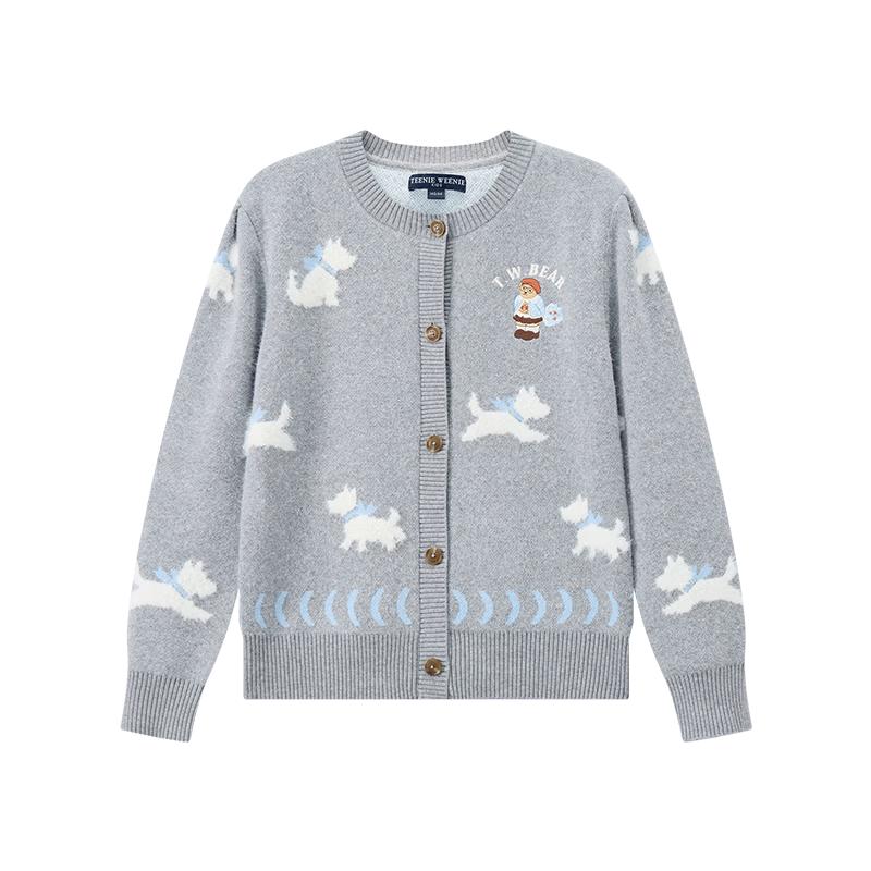 Teenie Weenie Girls' Cute Puppy Jacquard Knit Cardigan