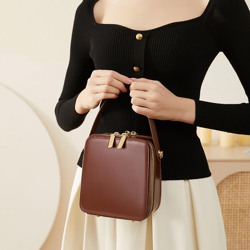 2025 Women's Genuine Leather Box Handbag - Light Luxury Ladies Crossbody & Shoulder Bag