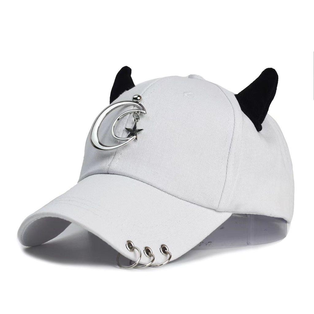 Streetwear Cool Cowhorn Baseball Cap With Metal Ring Embellishments For Urban Style