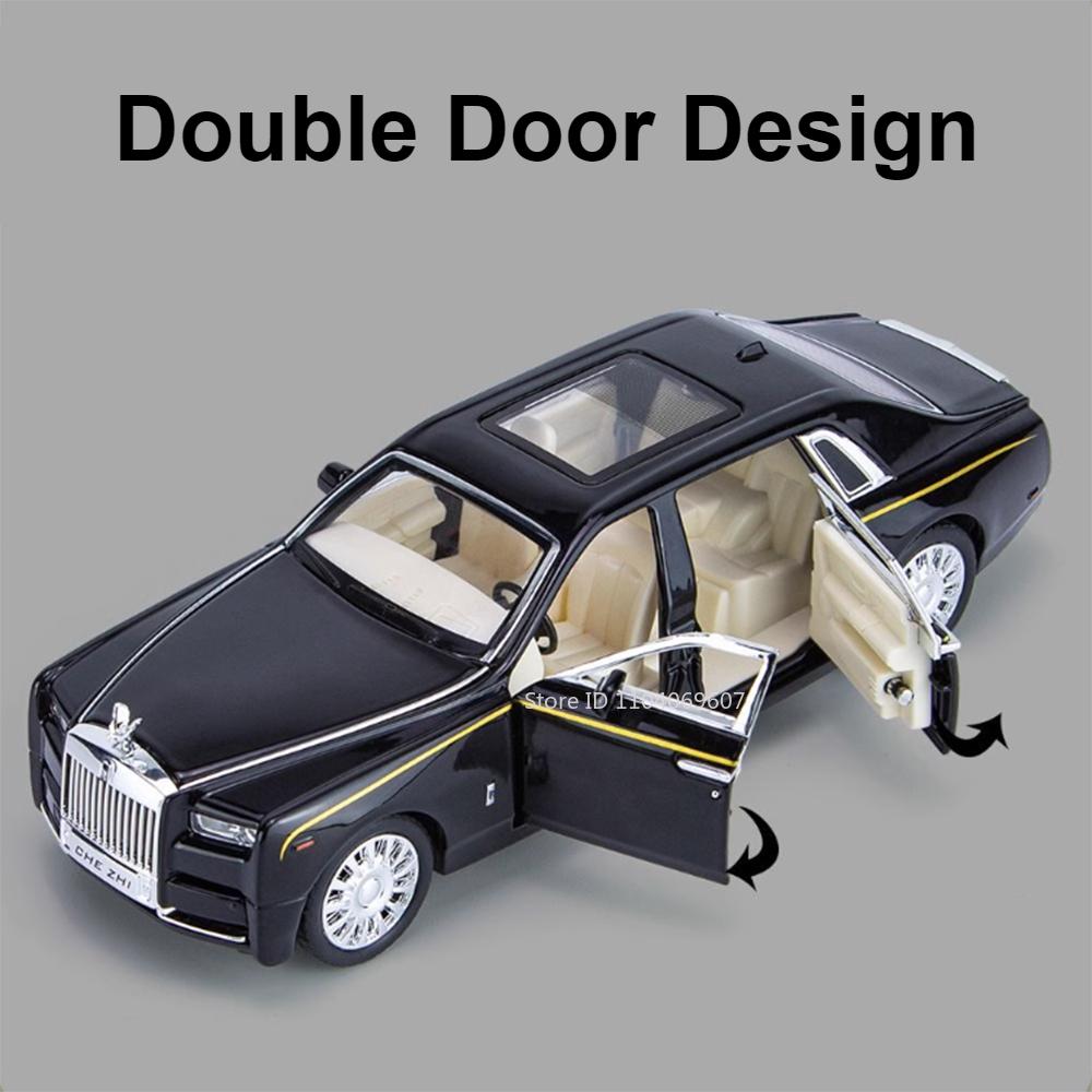 Scale 1:32 Rolls Royce Phantom Car Model Toy Metal Diecast Doors Opened Pull Back Sound Light Vehicle Models for Boys Kids Gifts