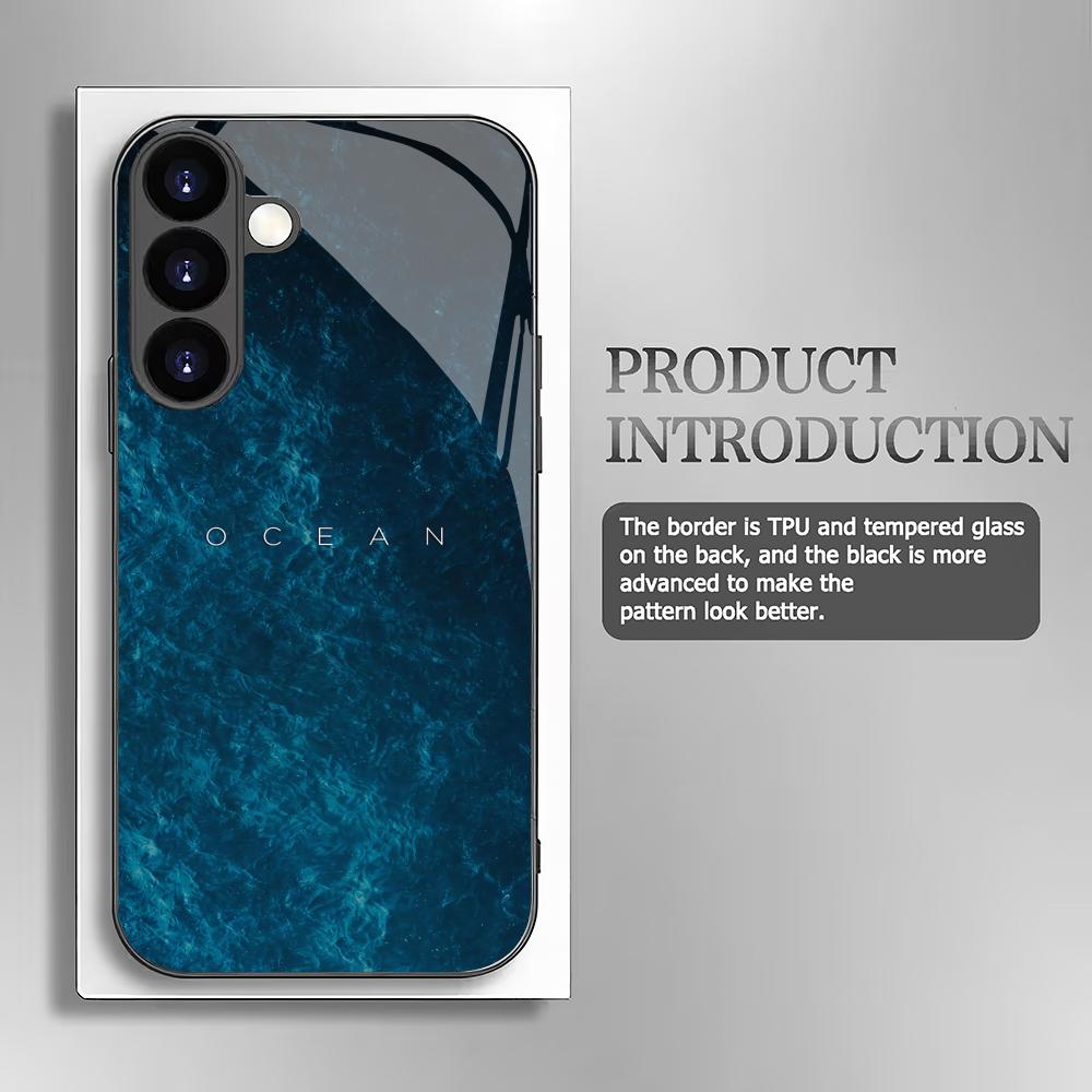 Blue Ocean Tempered Glass Phone Case Suitable for Samsung Galaxy S26 S25 S24 S23 S22 S20 FE/Ultra/Plus Shockproof Back Cover