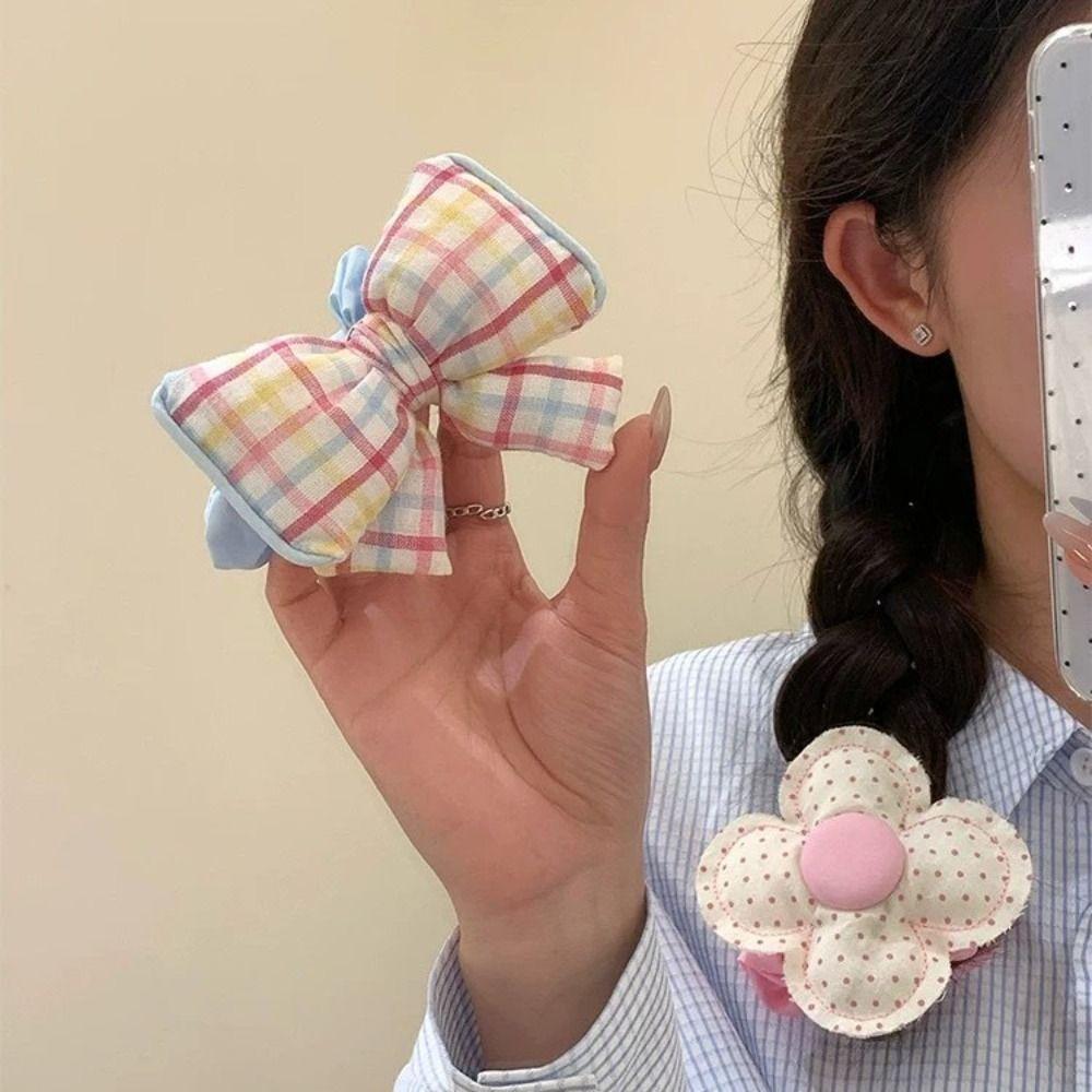 Korean Style Sweet Hair Ring Plaid Polka Dot Hair Tie Cute Bowknot Hair Rope  Daily