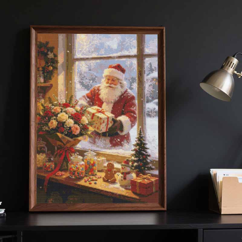 Full Drill Diamond Art Kit Christmas Santa DIY Rhinestone Painting Canvas Creative Handmade Gift Winter Holiday Decor for Dog Lovers