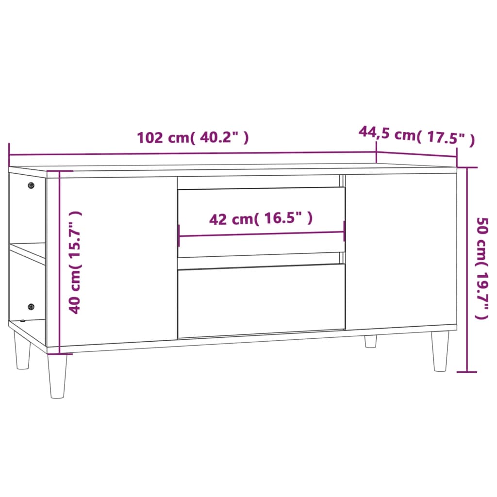 TV Stand in Sonoma Oak Finish 102 x 44.5 x 50 cm Particleboard