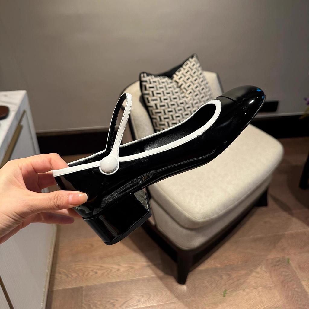 Fashion Japanned Leather Mary Janes Woman Color Block High Heels Shoes Ladies Belt Buckle Tacones Wedges Chunky Heeled Escarpins Mujer