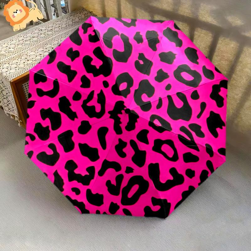 1pc Colorful Leopard Print Pattern Umbrella Portable Folding Umbrella Iron Frame Hole Bone Structure Outdoor Home Umbrella