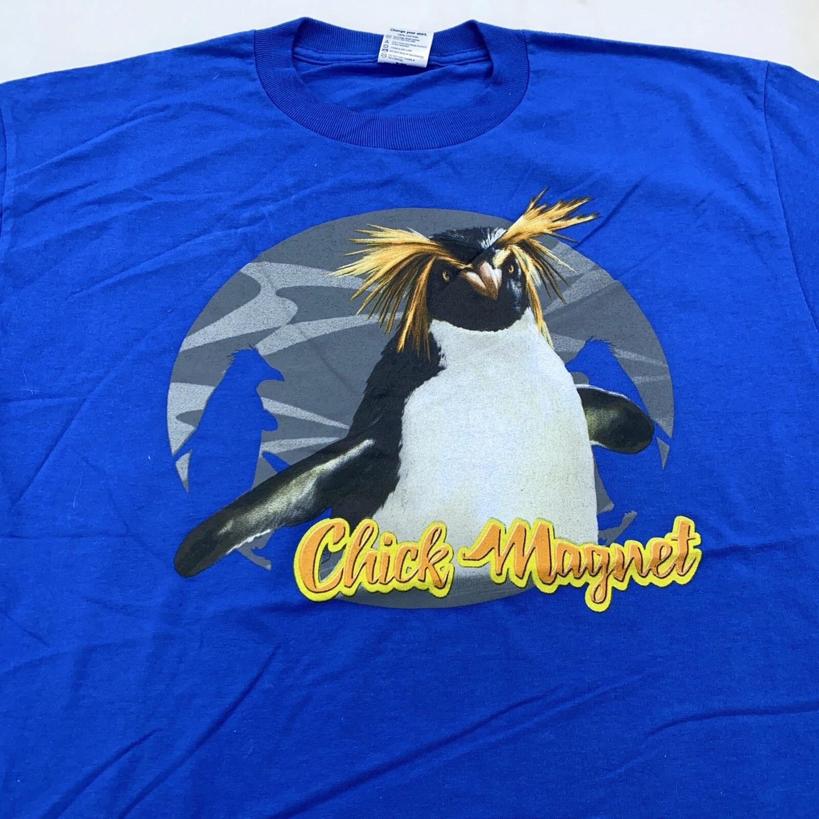 

vintage 90s CHICK MAGNET ROCKHOPPER PENGUIN SEA WORLD T-Shirt LARGE/XL nature S