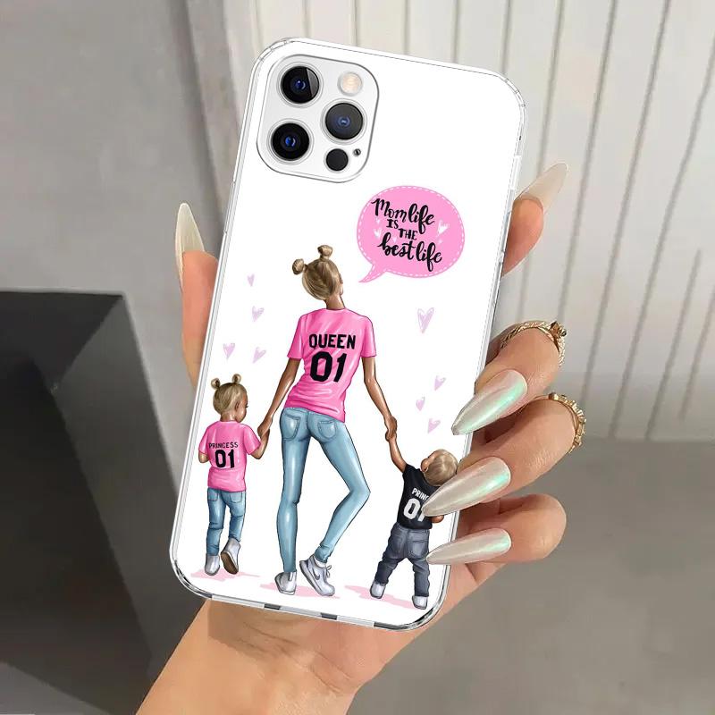 Mom Baby Girls Phone Case for Iphone 17 Air 16 15 Plus 14 13 Mini 12 11 Pro Max 16E 7 8 SE 2020 Soft Funda Print Shell 16 15 14